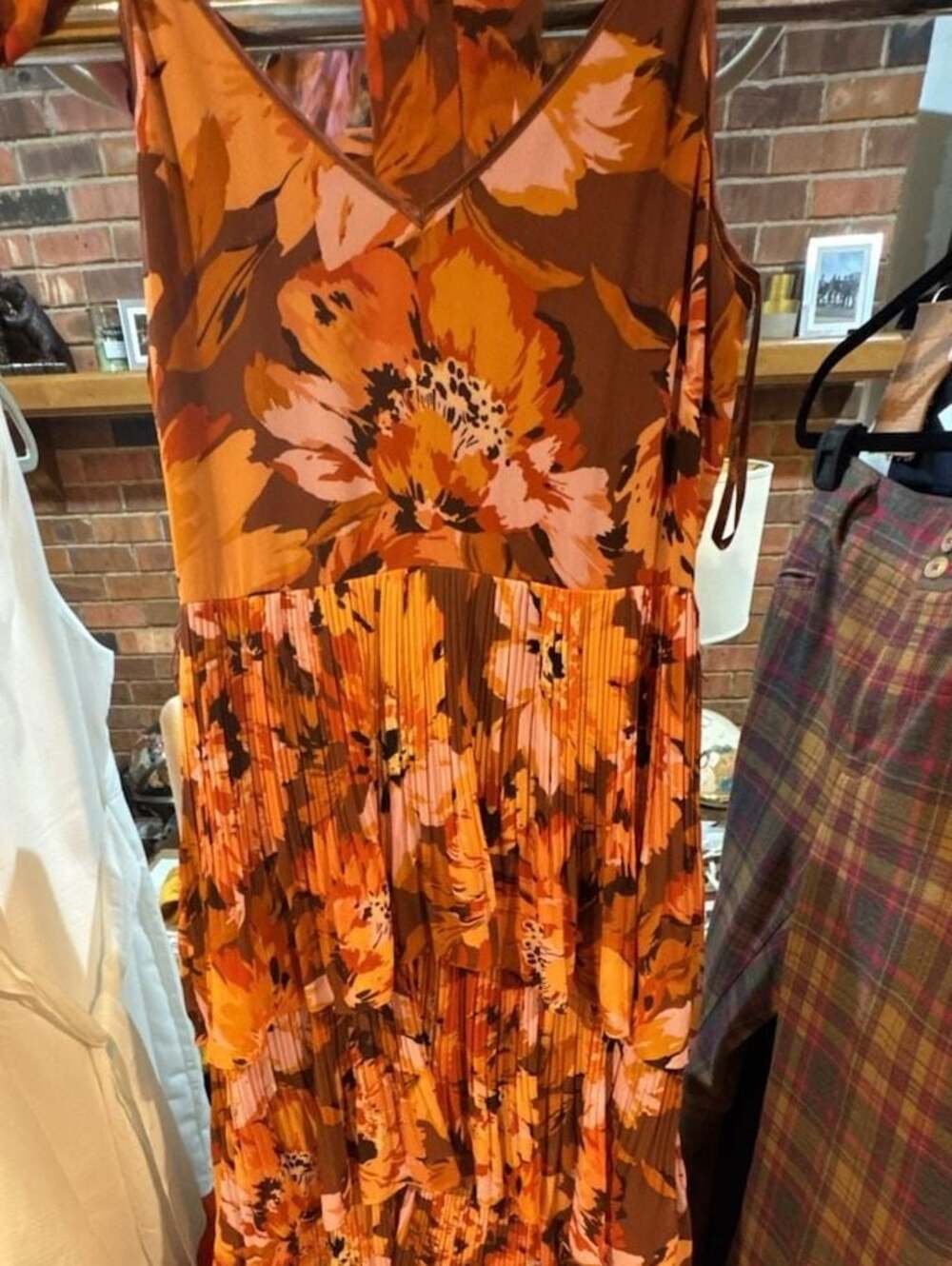 White House Black Market Floral Print Pleated Tiered Midi Dress